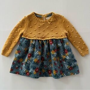 Rachel Ashwell 3-6 Months Baby Girl Knit Dress with Floral Skirt Mustard